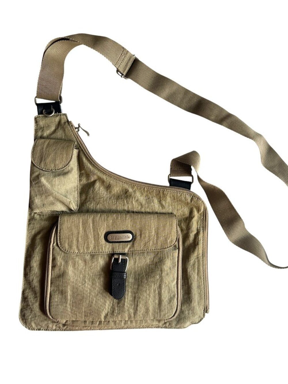 Baggallini Khaki Crossbody Bag & ID Case Multi-Pocket Travel Zip Hipster